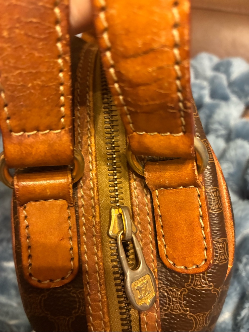 Celine Brown Patterned Dome Messenger Bag with Tan Trim - Picture 5 of 8